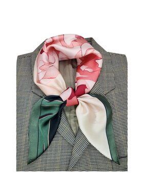 ✨Large Floral Soft Scarf Square Silky Head Neck Wrap Green Pink Flower Accessory